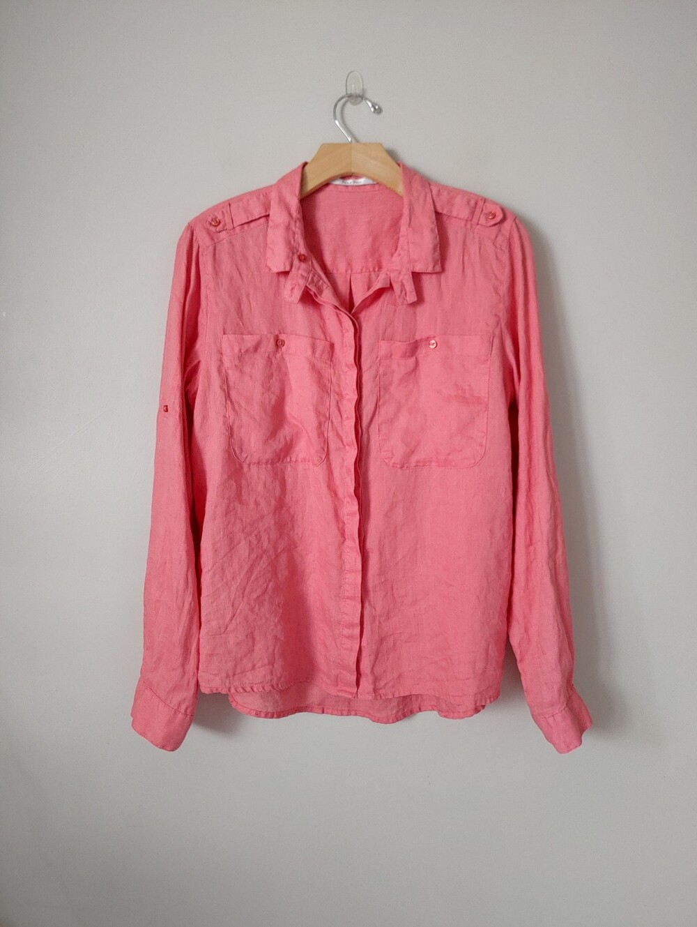 Part Two Tusnelda Linen Button Down Shirt Blouse Pockets Size 38 US 8 Pink